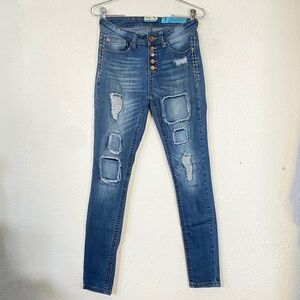 Indigo Rein Distressed Skinny Jeans 5 Button-Fly Medium Wash Women’s Size 2